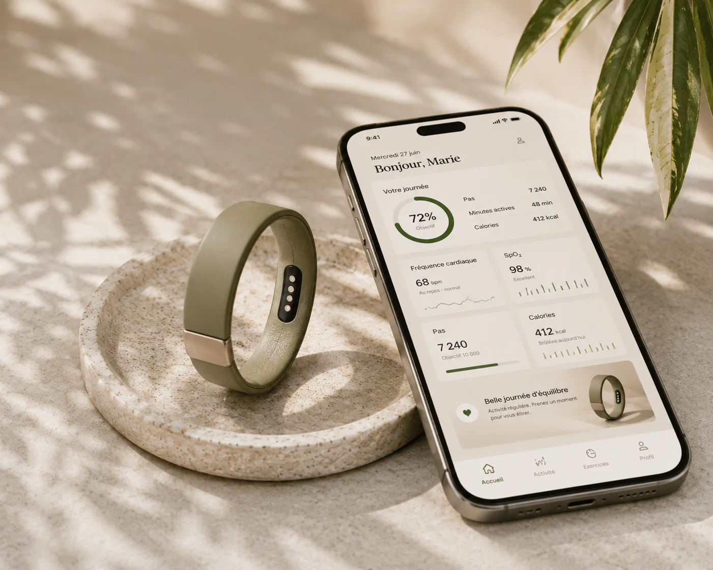 Interface de l'application Harmony affichant les tendances de sommeil