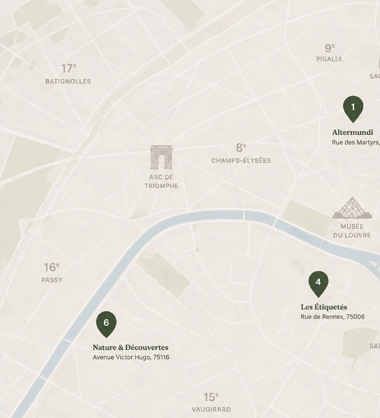 Carte de Paris indiquant les points de vente des revendeurs partenaires Harmony