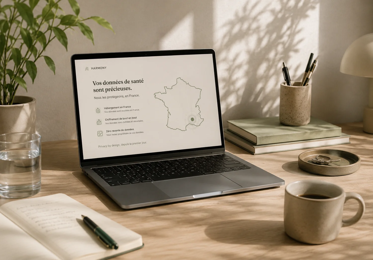Écran d'ordinateur affichant l'interface Harmony de protection des données de santé