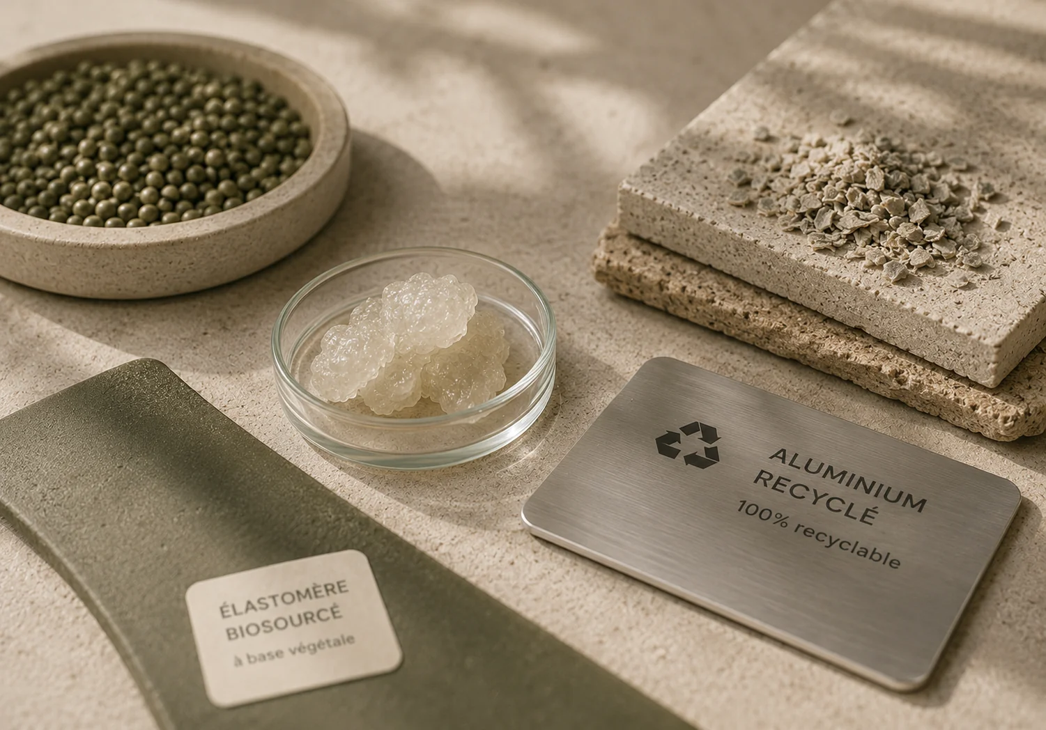 Matériaux du bracelet Harmony : élastomère biosourcé et aluminium recyclé 100% recyclable